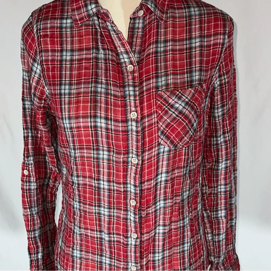 Sandra Ingrish • Size S Button Up Shirt Pockets Plaid Red Multi Casual Collar - Image 2