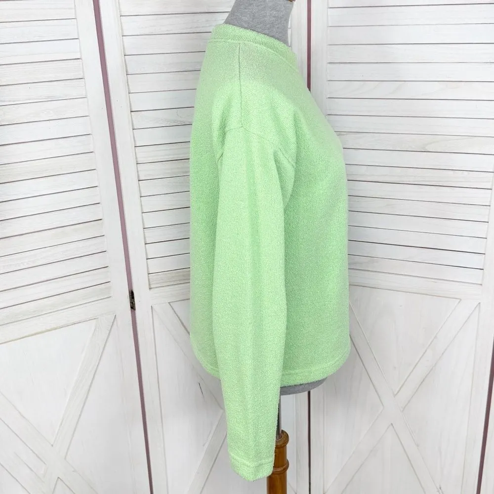 Exist Fleece Lined Terrycloth Knit Crew Neck Sweatshirt Lime Green Small - Image 3