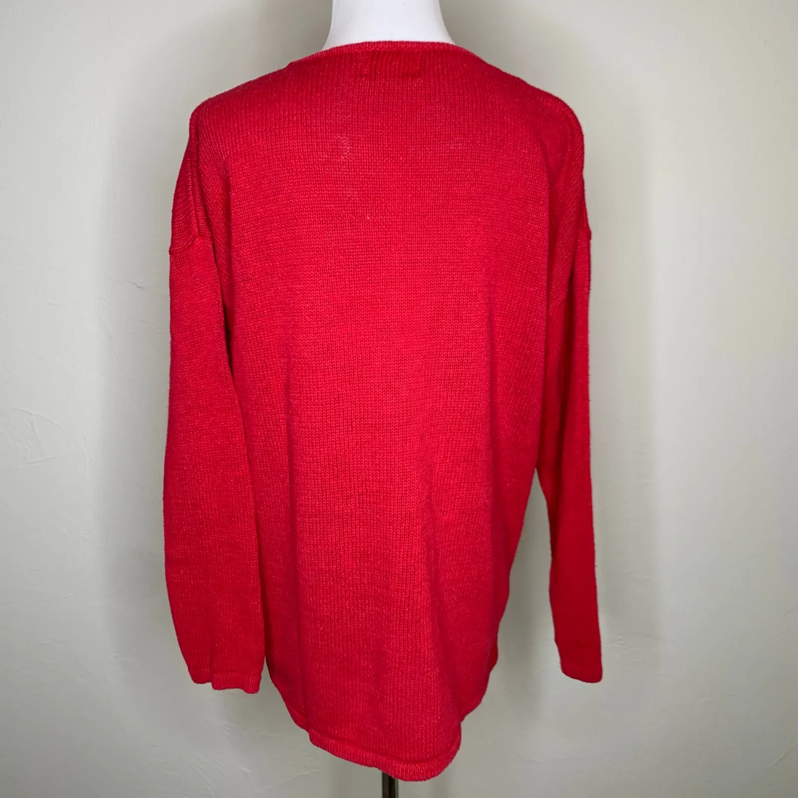 Vintage Poinsettia Bell Wreath Snowflake Christmas Sweater Sz Large White - Image 2