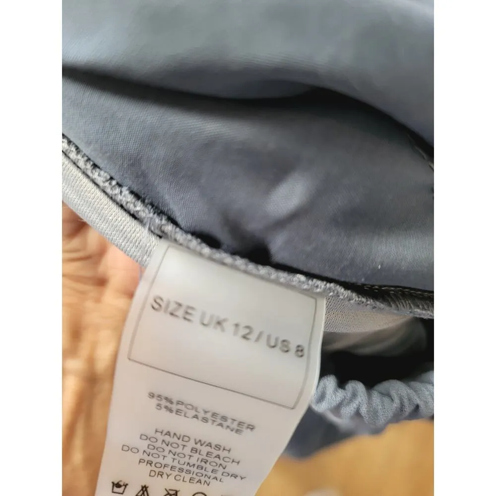 MANIER E DE VOIR 2 Piece Suit Womens Size 12 Blue Striped Short Sleeve Mock Neck - Image 7