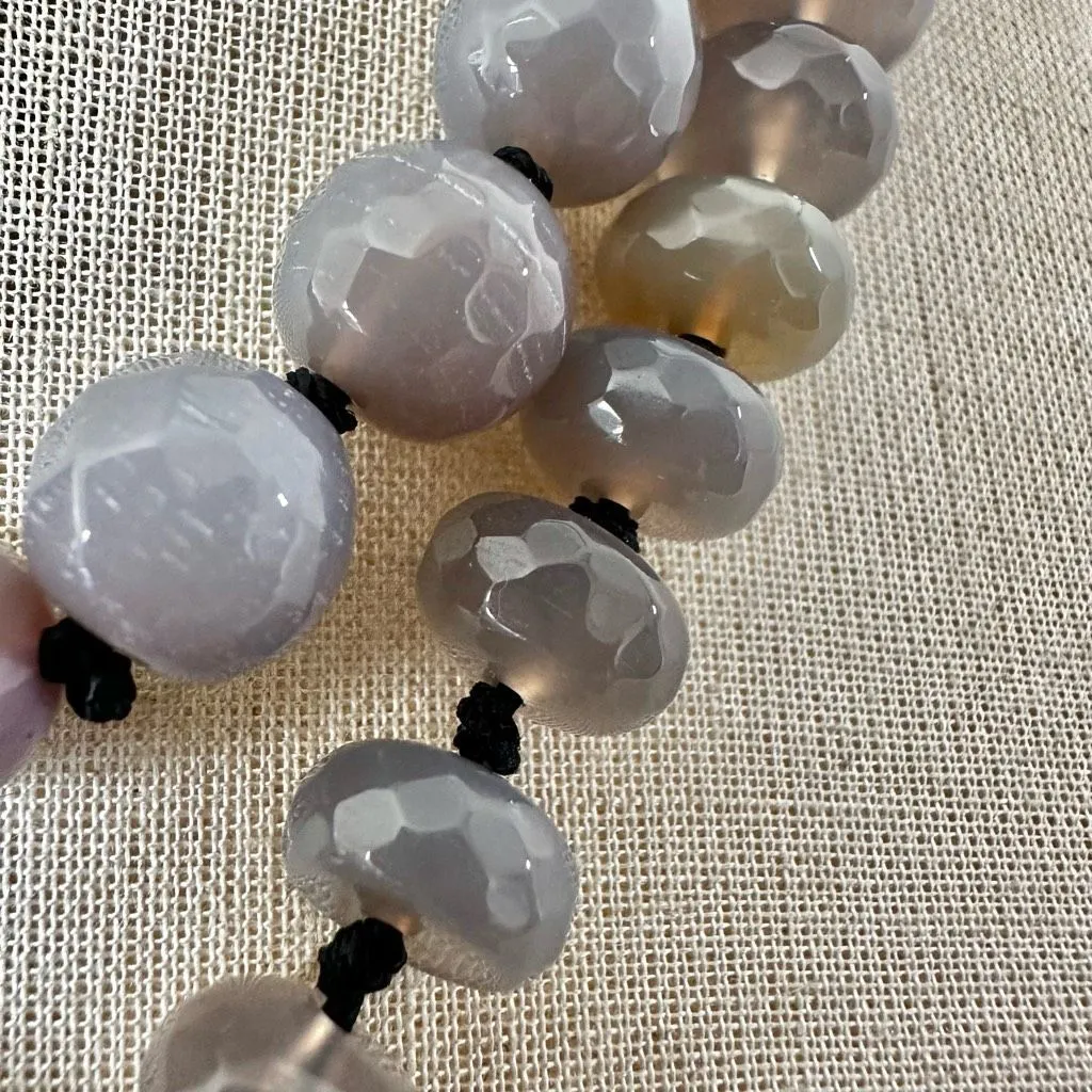 Gray Agate & Horn Beaded Tassel Necklace with Crystal Pendant - Image 10