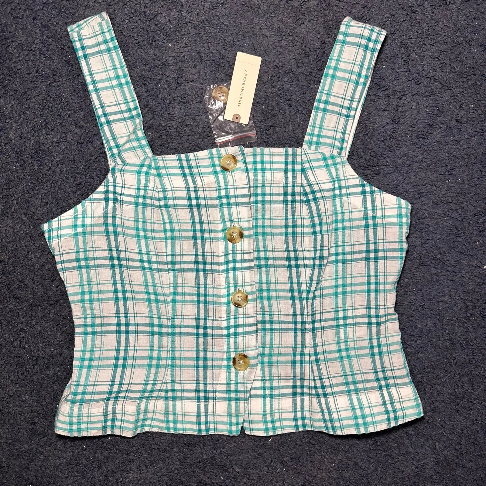 Anthropologie Maeve Square Neck Button Front Tank Size large Blue - Image 5