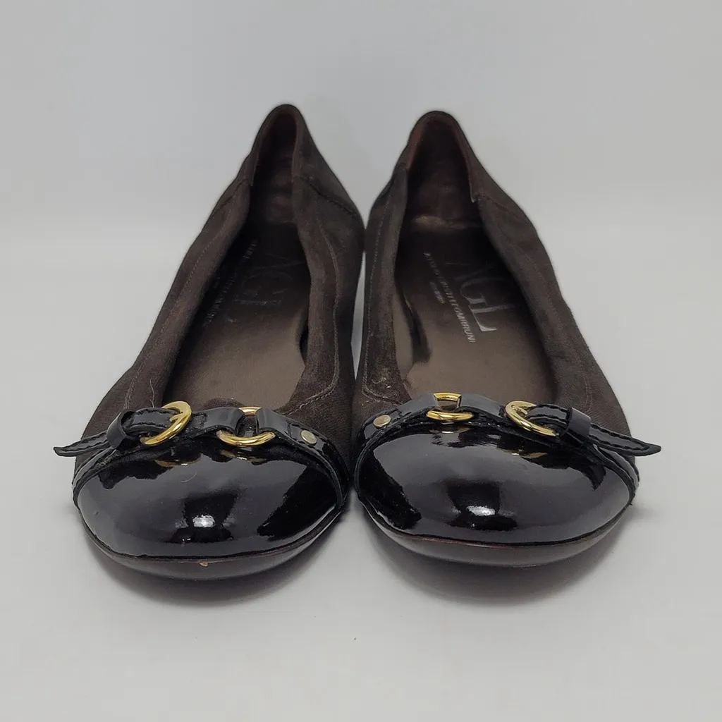 AGL Attilio Giusti Leombruni Brown Suede Patent Leather Slip On Ballet Flats 40 Size 9 - Image 9