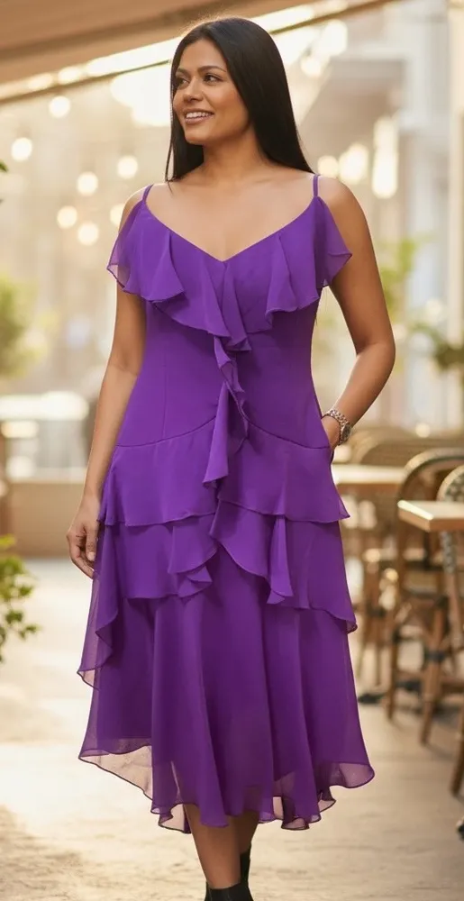 Spenser Jeremy 100% Silk Purple Ruffle Midi Dress Women’s Sz. 8, 90’s, Y2K, VTG - Image 2