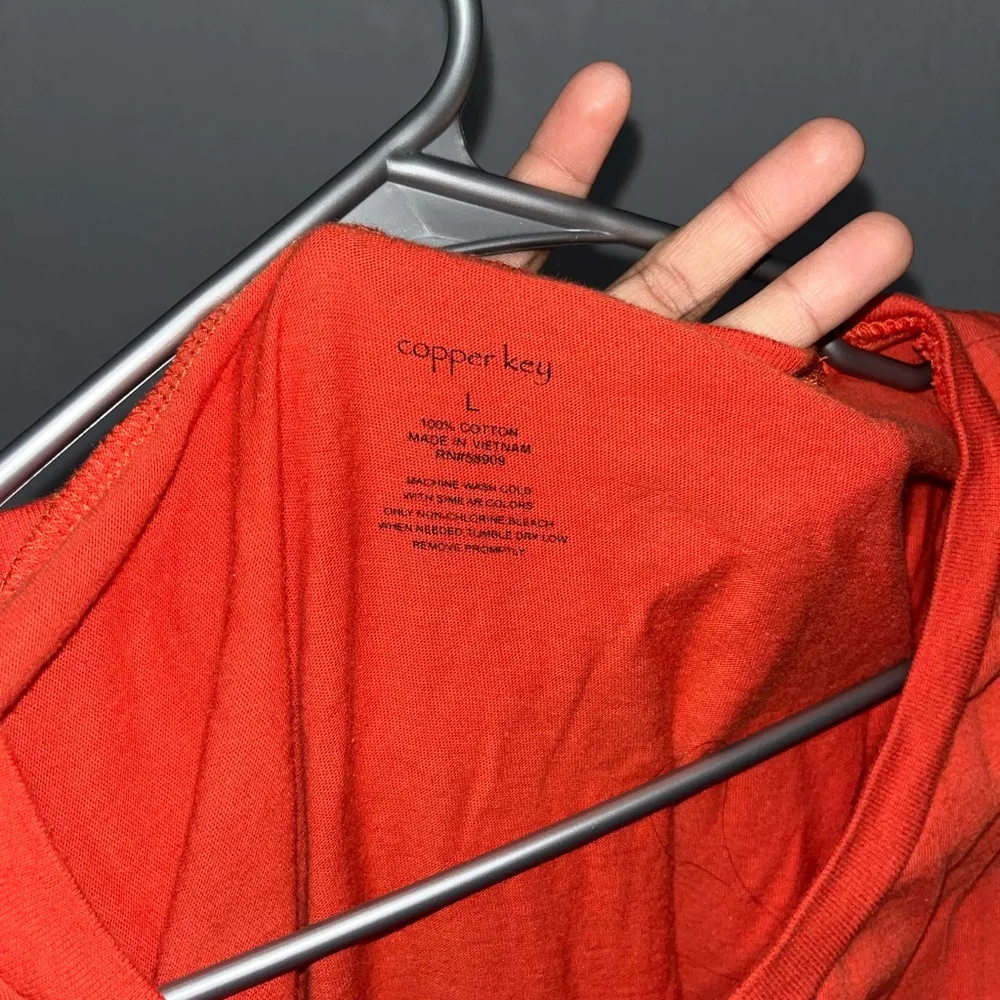 Copper Key Red Orange PEACE Fitted Graphic Tee - Image 4