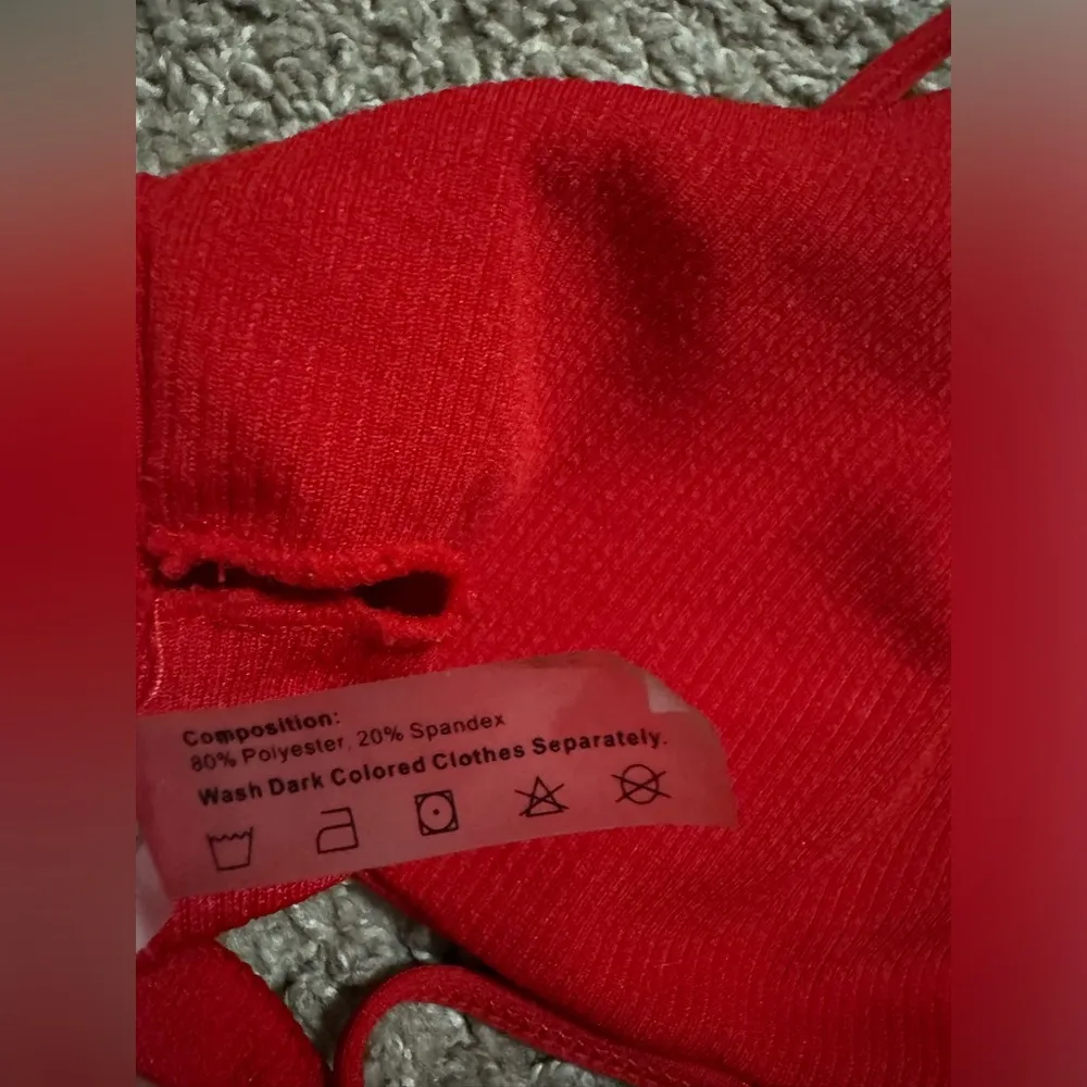 Zaful  Ribbed Red Halter Bikini Top - Image 5