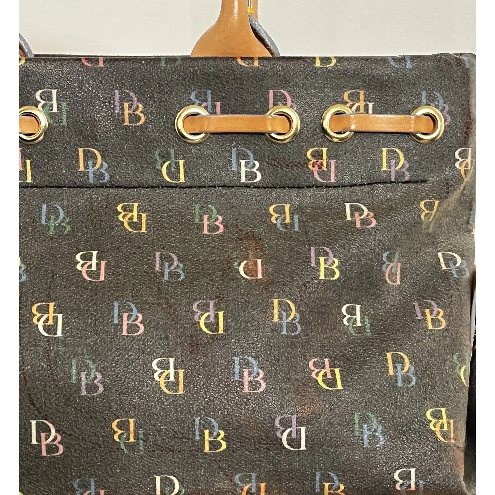 VTG Y2K Dooney & Bourke Black Rainbow DB Monogram Satchel Top Handle Bag USA - Image 16
