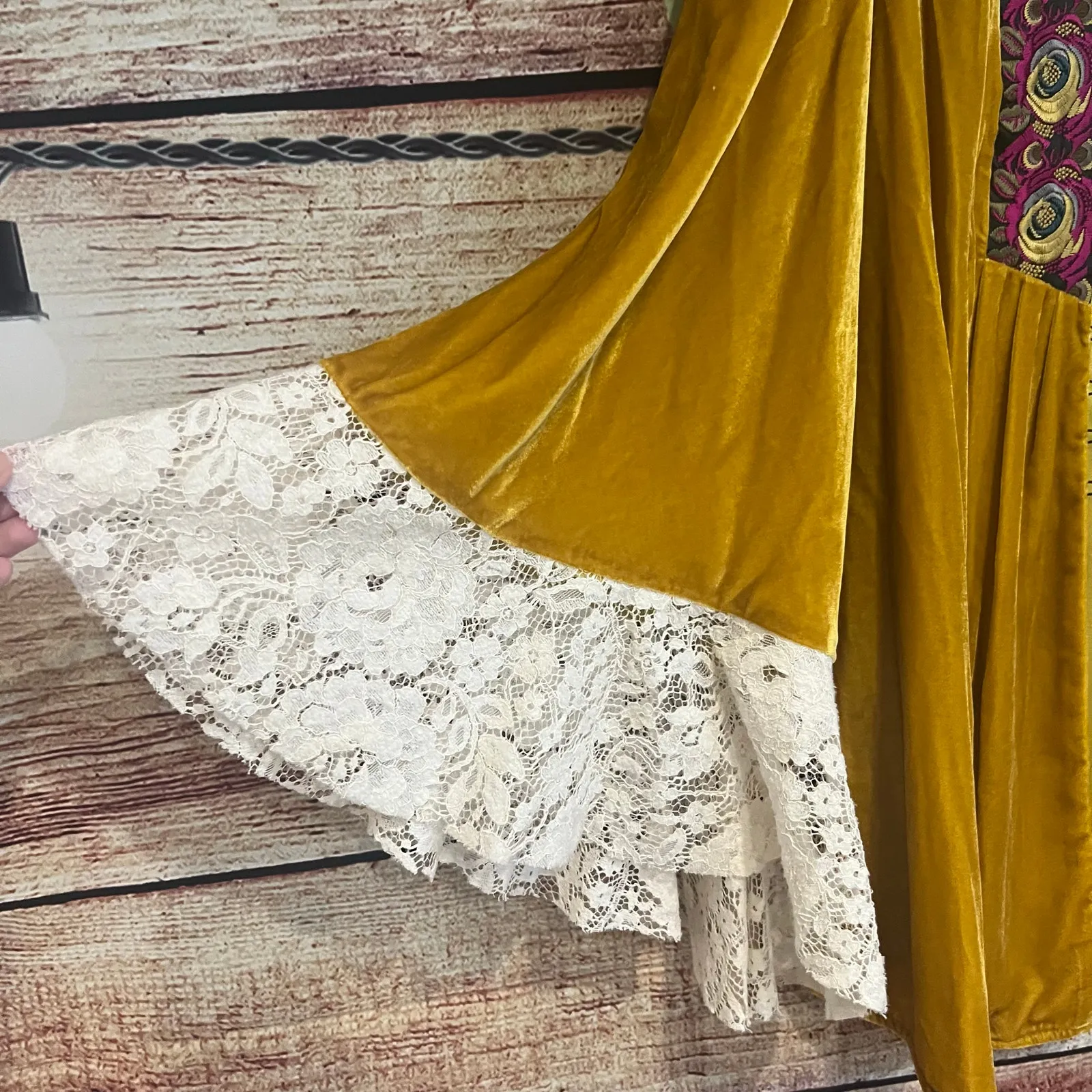 Free People Wanderlust Jacket XS Velvet Renaissance Embroidered Lace Sweater - Image 5