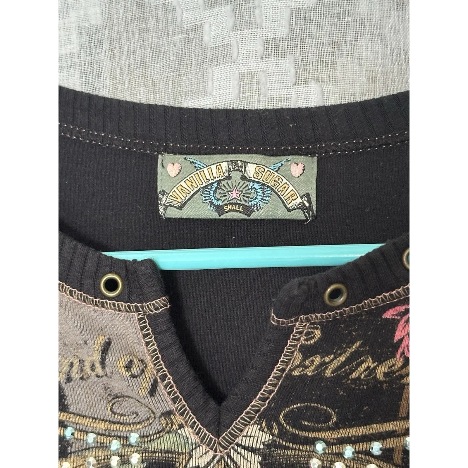 Y2K Vanilla Sugar Wild West Floral Cross Rhinestone Tee Cowgirl Top Black - Image 4