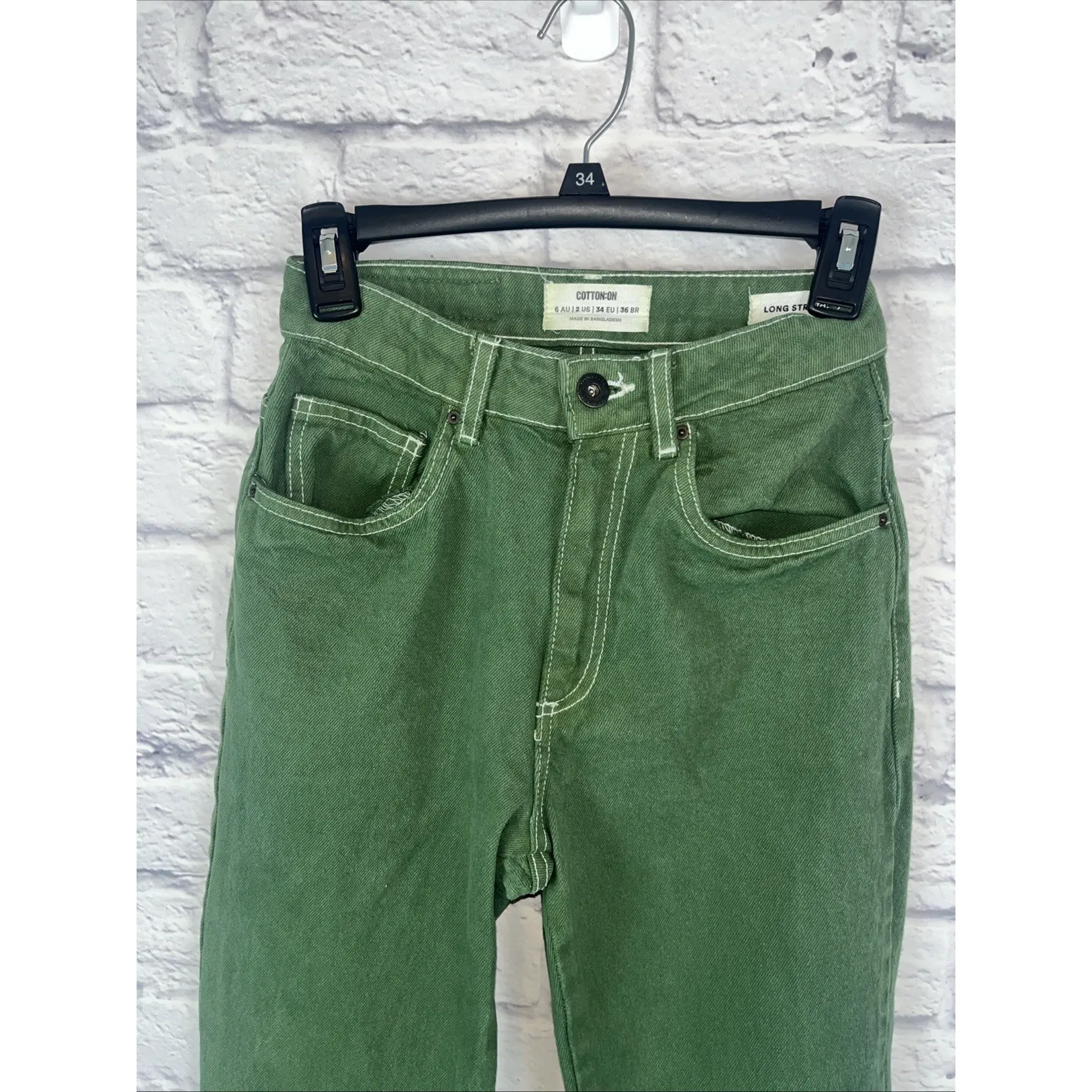 Cotton On Women's Long Straight Leg Jeans Forest Green Grunge Streetwear Size 2 - Image 2