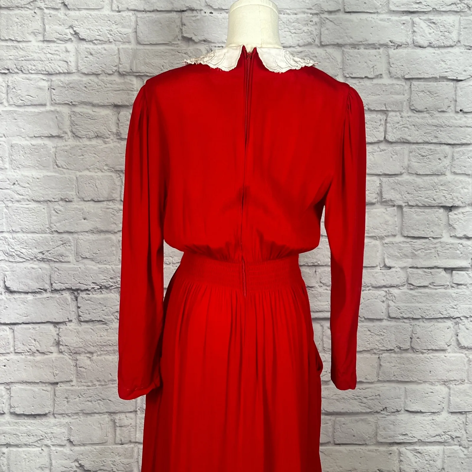 Vintage Karin Stevens Midi Dress w/ Peter Pan Collar Size 12 (Vintage Fit S/M) - Image 6