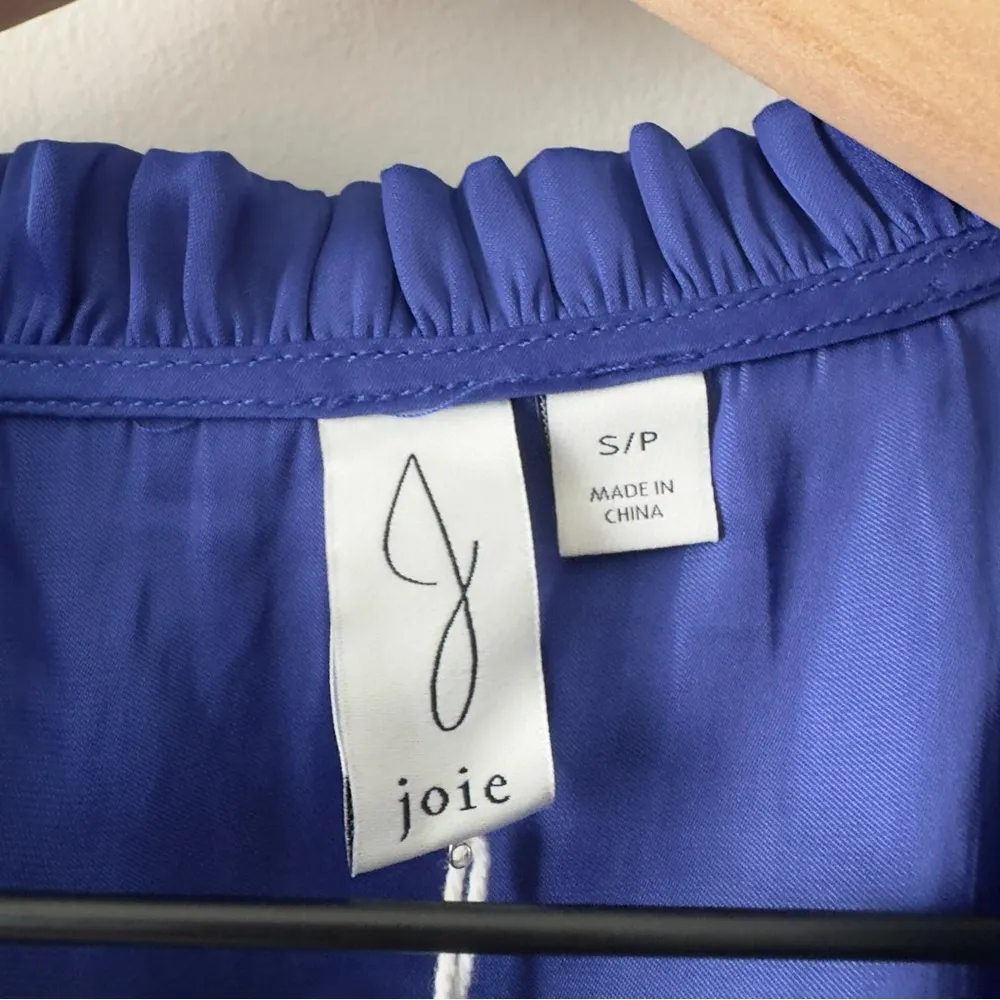 Joie Blue Flutter Sleeve Blouse Tie Front Button down Ruffle V-Neck Solid blue S - Image 9