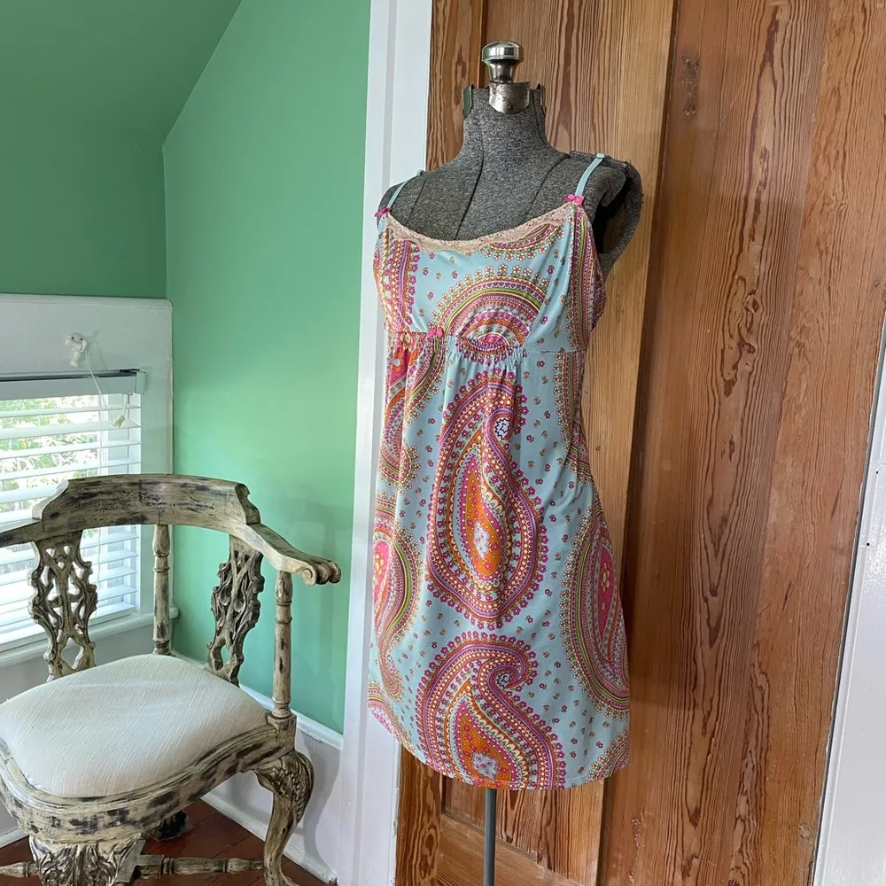 Betseyville Betsey Johnson Vintage Y2K Paisley Bow Detail Slip Dress - Sz XL - Image 4