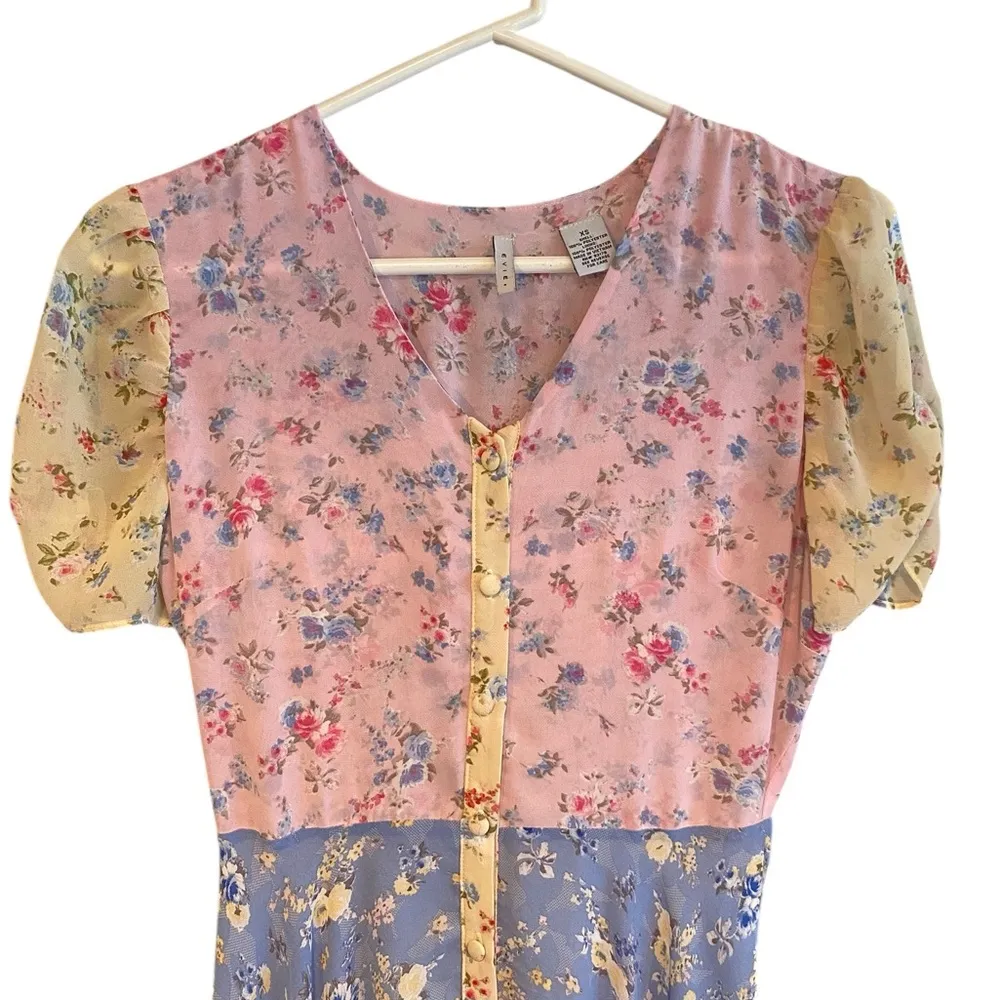 EVIE Anthropologie Blue & Pink Asymmetrical Tiered Sundress Fairy Costume Size XS - Image 3