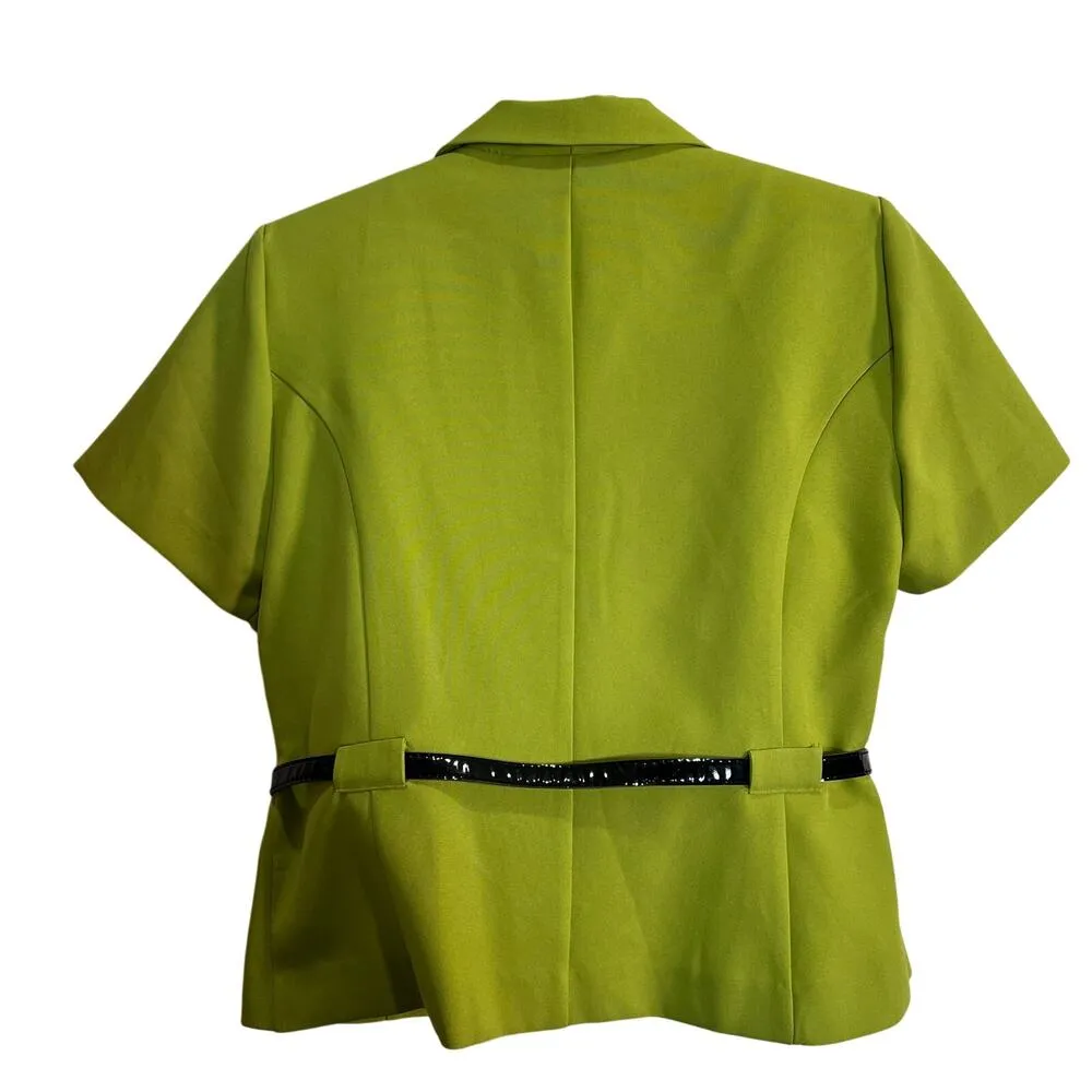 Karin Stevens Petites NWT Neon Green Black Belted Short Sleeve Blazer Size 12P - Image 6