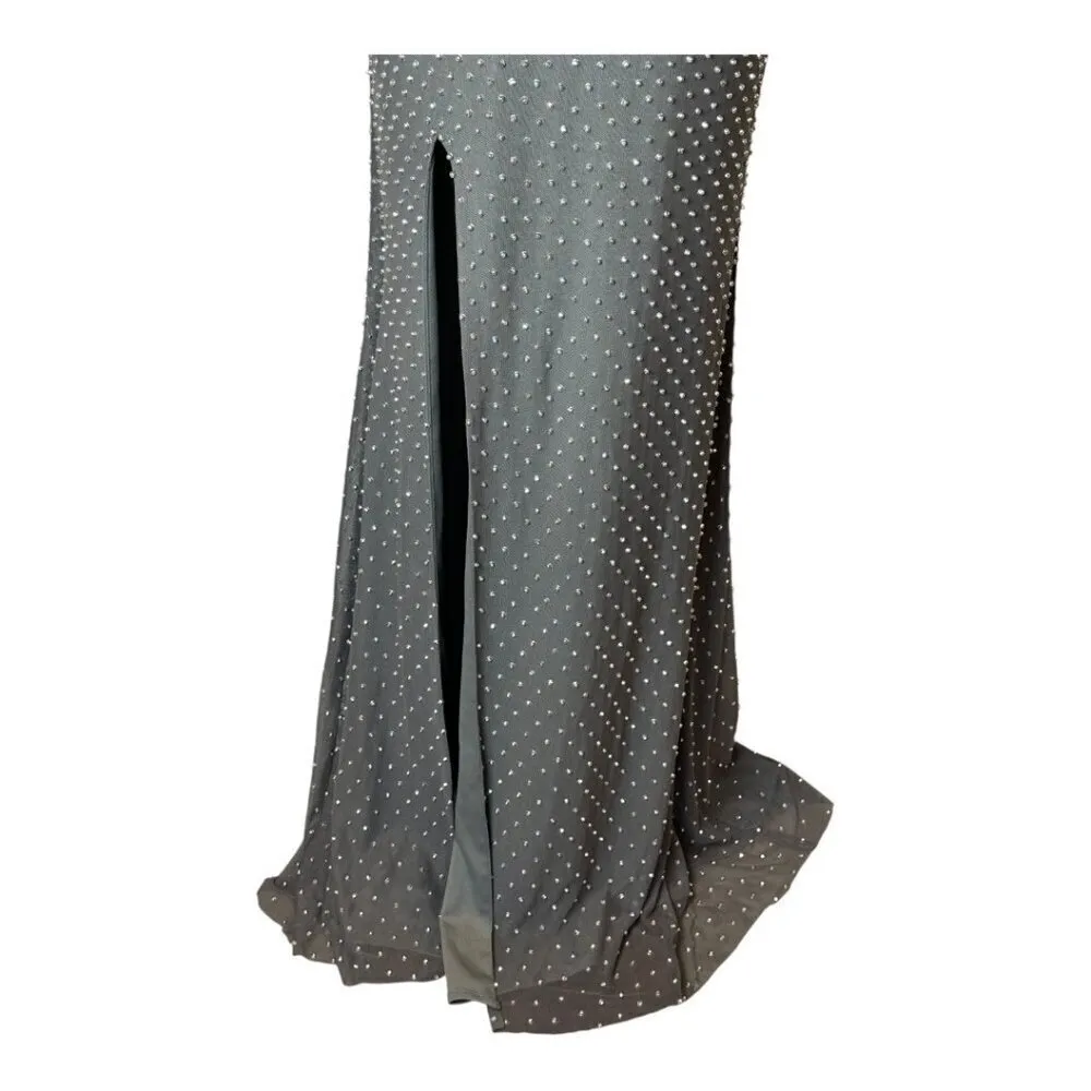 La Femme Dress Women 00‎ Gray Gunmetal Beaded High Neck Cut Out Formal Gown Prom - Image 8