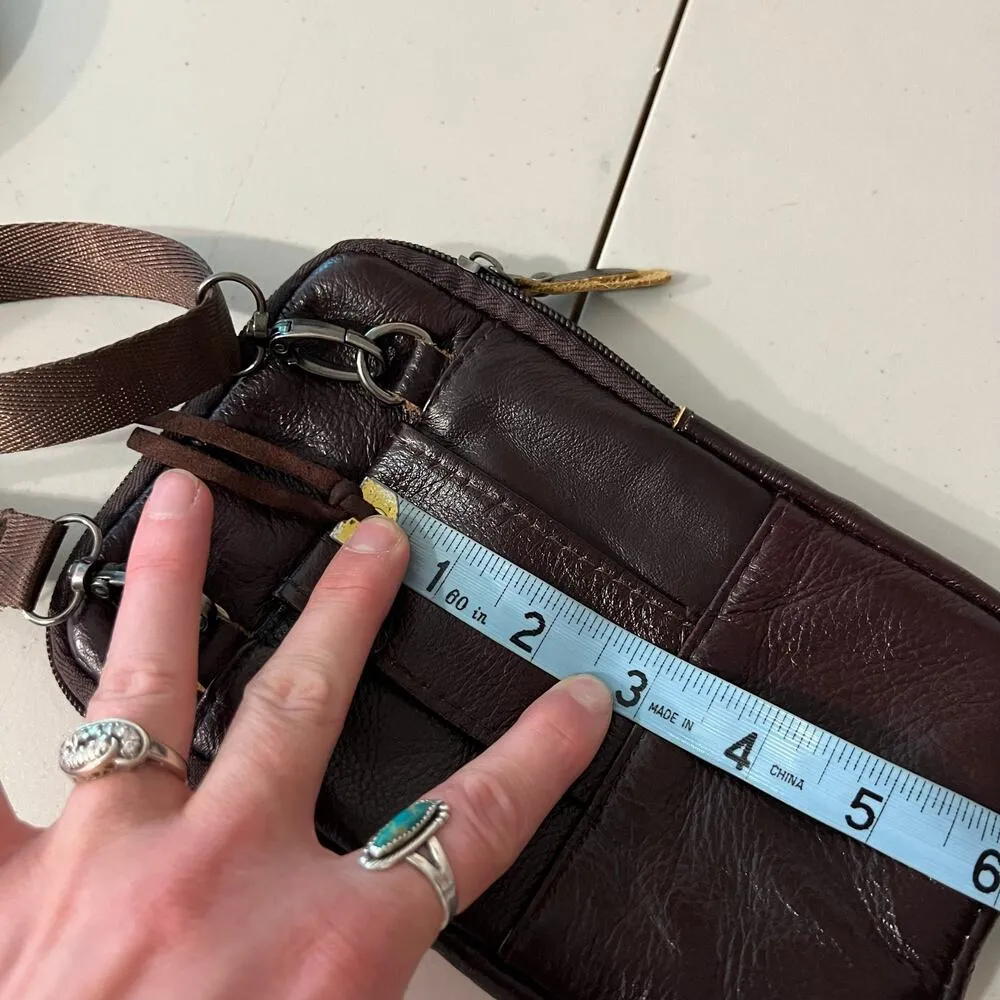 Brown Handcrafted Brown Genuine Leather Festival Riding Belt Bag Crossbody Bag - Image 7