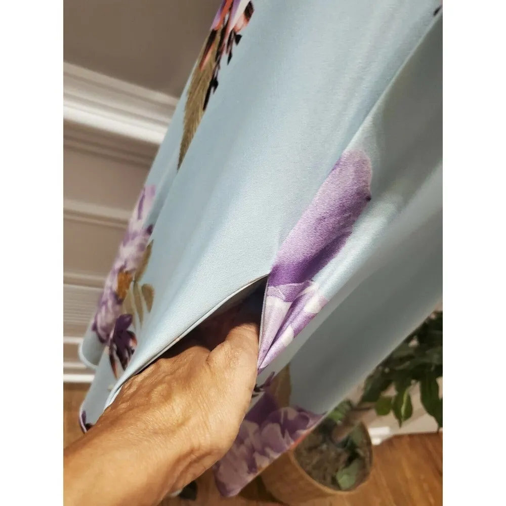 Multicolor Women's Floral Polyester Half Sleeve Scoop Neck Knee Length Dress S - Image 7