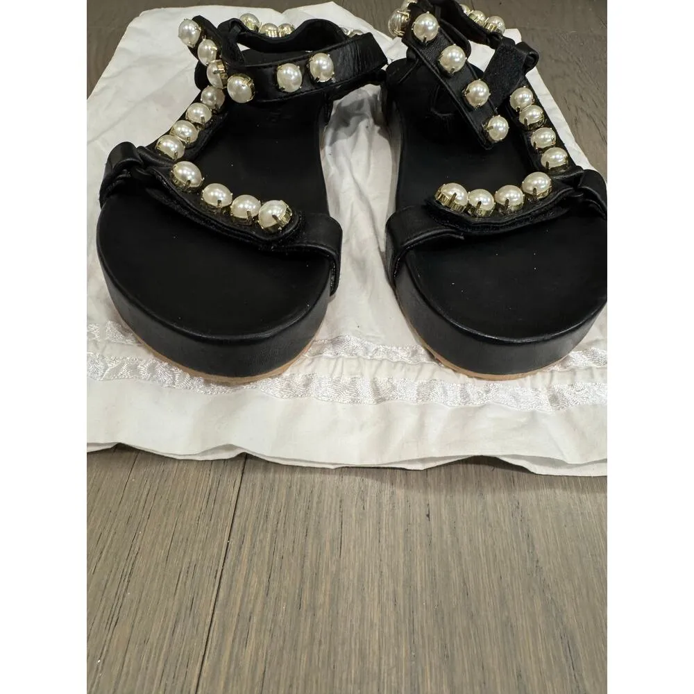 Mystique x Stephanie Gottlieb Collab Miranda Black Faux Pearl Sandals Size 8 - Image 5