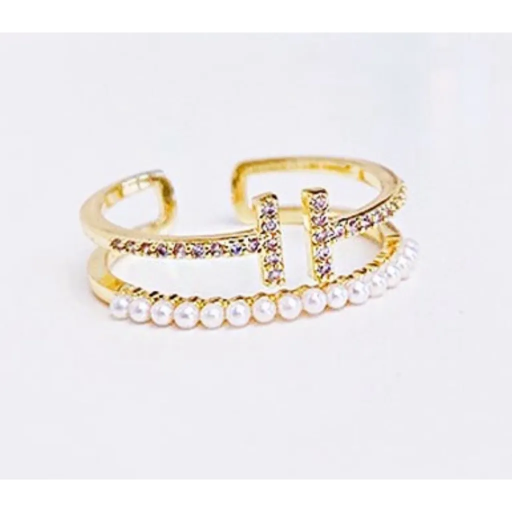 NEW‎ Dainty Women's 14k Gold Filled Bar Pearl Ring, Adjustable - Image 12