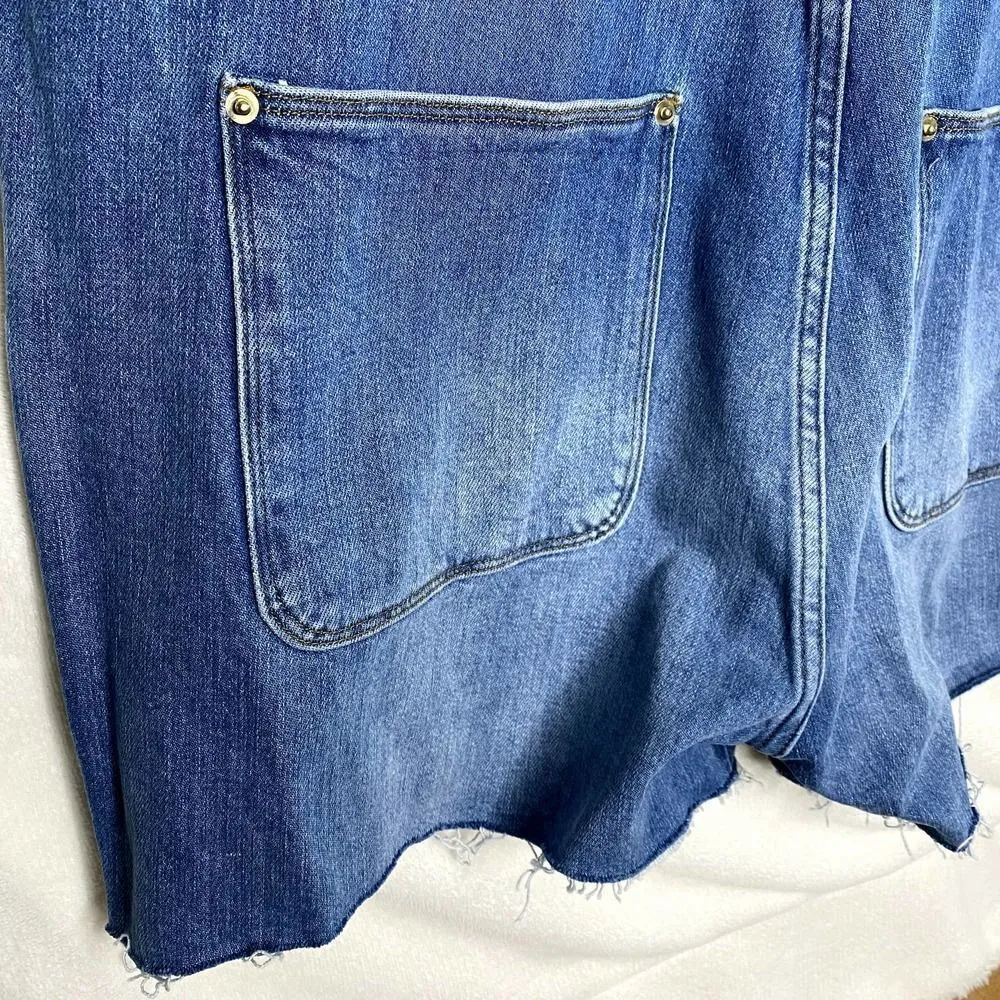 Frame Le Garcon Cutoff Denim Short Overalls Shortalls Islet Blue Large Raw Hem - Image 14
