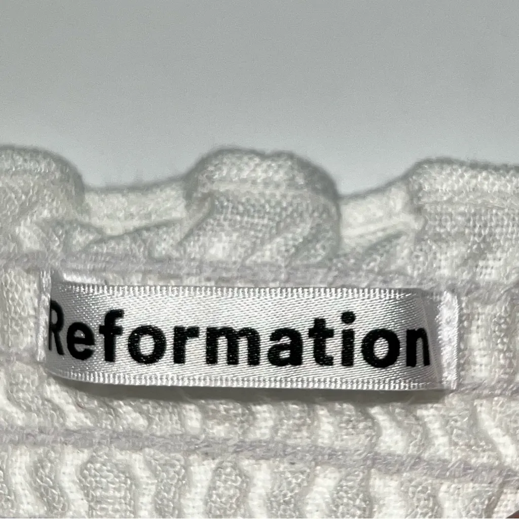 Reformation Woman’s White Smocked 100% Linen Long Sleeve Square Neck Blouse-Sz S - Image 10