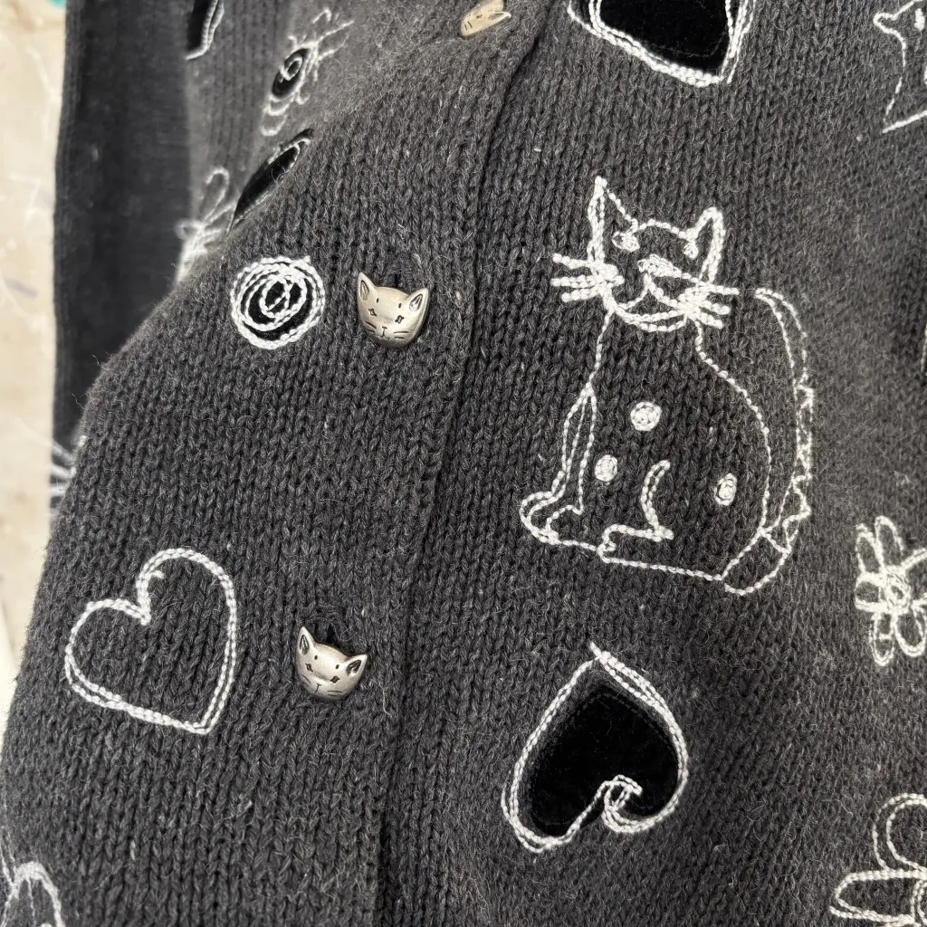 Vintage Susan Bristol Embroidered Cat Cardigan Sweater - Image 5