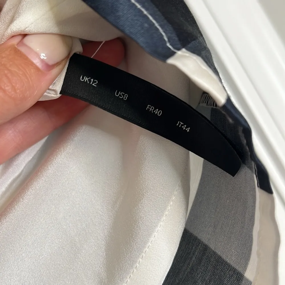 Mother‎ of Pearl London Silk Cotton Navy Jumbo Check Skirt Blue Size 8 - Image 5