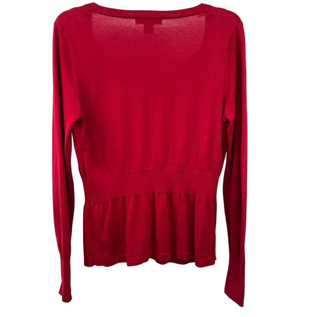 August Silk Red Silk Blend Peplum Sweater Womens M V-Neck Knit Top - Image 2