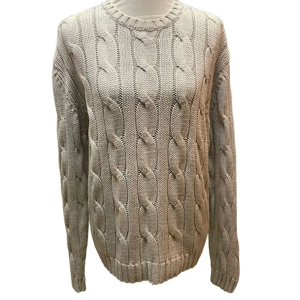 Harold’s Cable Knit Oat Colored Linen/Cotton Blend Crewneck Unisex Pullover Swea Size L - Image 12