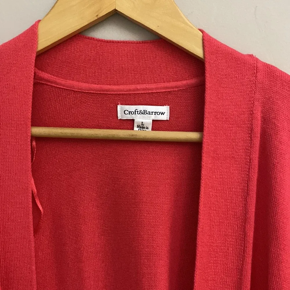 Croft & Barrow womens pink open front cardigan sweater size. L - Image 2