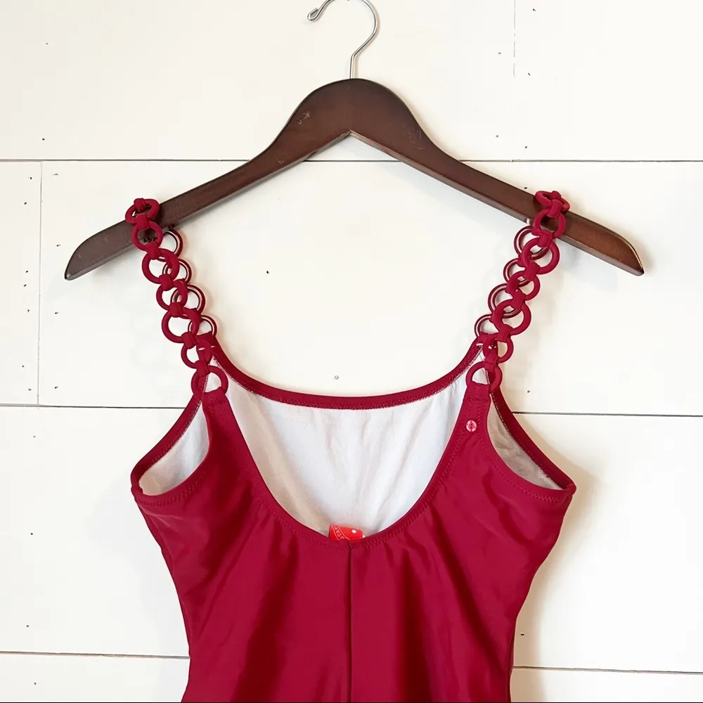 Red Carter Red One Piece Swimsuit w/ Circle Straps - Image 8