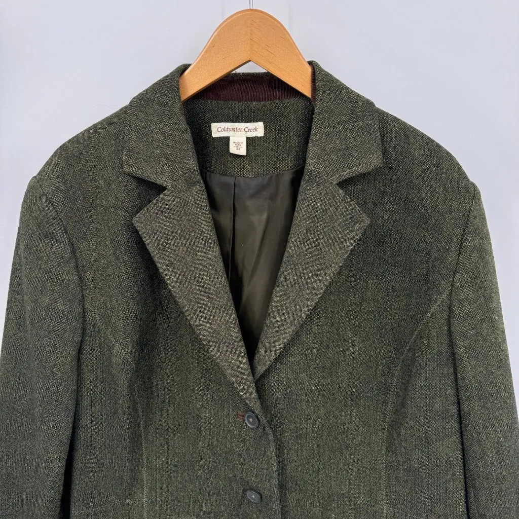 Coldwater Creek Blazer Jacket Womens 12 Green Wool Blend Lined Pockets Masters - Image 2