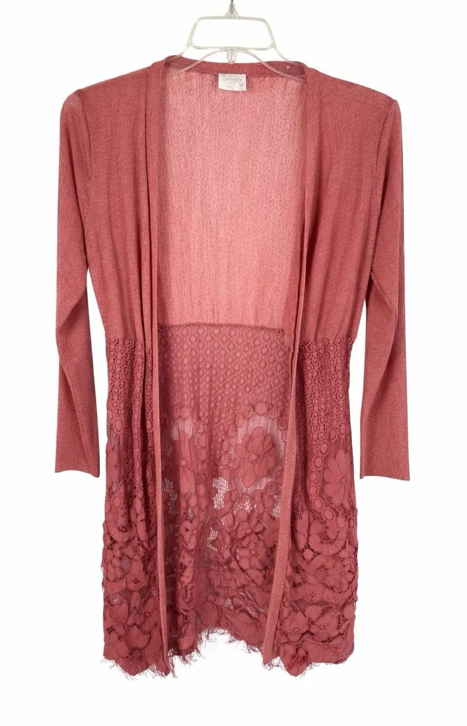 Sirenlily Maternity Dusty Rose Lace Hem Open Front Cardigan Boho Small - Image 1