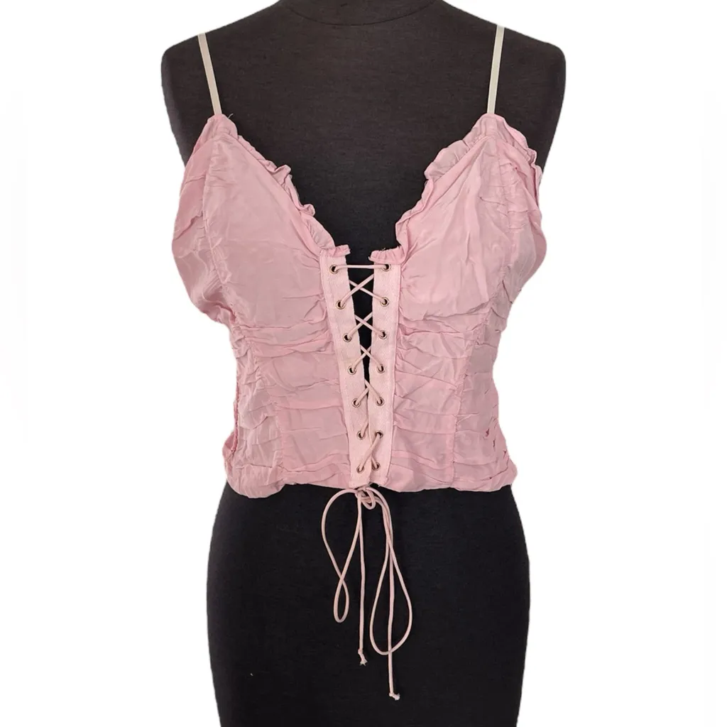 For Love & Lemons Palmetto Corset Cami Lace Up Tank Top Baby Pink Women’s Small - Image 2