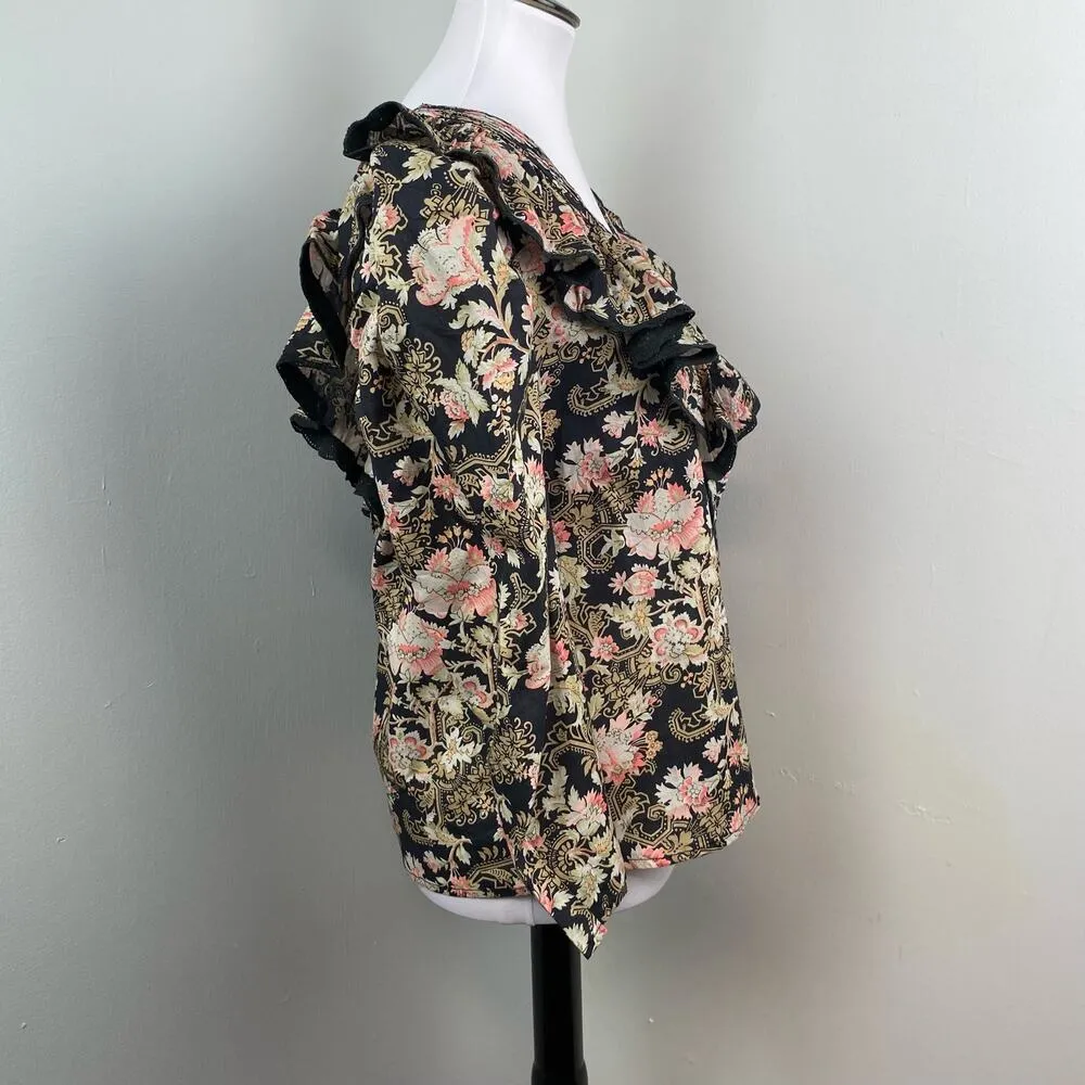 ST. ROCHE Hatfield Top in Floral Belladonna Print Organic Cotton Size 6 $285 Black - Image 8