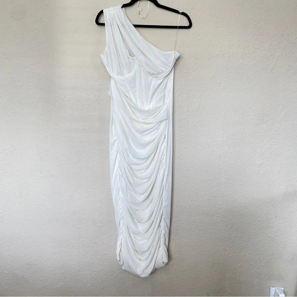 HOUSE OF‎ CB 'Valentina' Ivory Asymmetric Cutout Midi Dress NWOT size L - Image 6