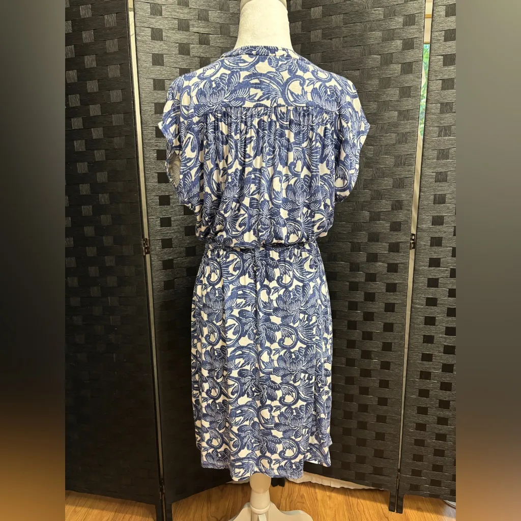 Loft Outlet Dress Drawstring Waist Womans M Blue Midi Beachy Coastal Office - Image 4