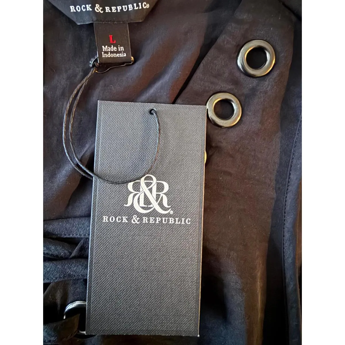 New Rock & Republic Women's Blouse Large Black Lace Up Grommets Sleeveless - Image 6