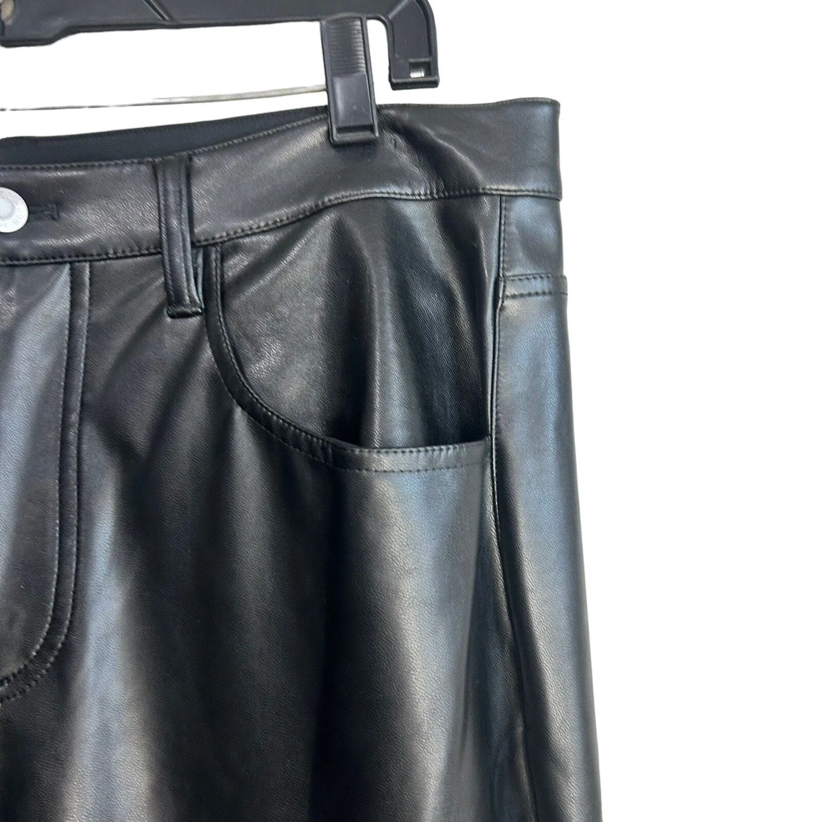 A.L.C. Pants Womens 12 Black High Rise Stretch Faux Leather Wide Leg Vegan NEW - Image 4