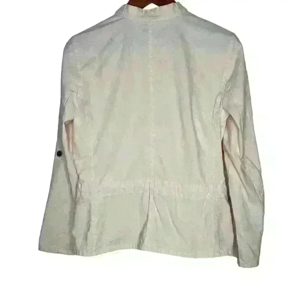 White House Black Market Lightweight Denim Jacket‎ Peach Sz 6 - Image 2