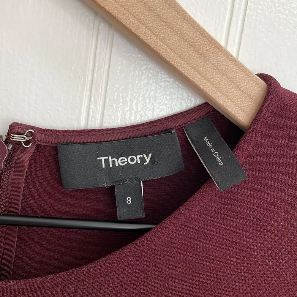 THEORY Corset Tee Dress Admiral Crepe Short Sleeve Darting Dark Currant Size 8 - Image 9