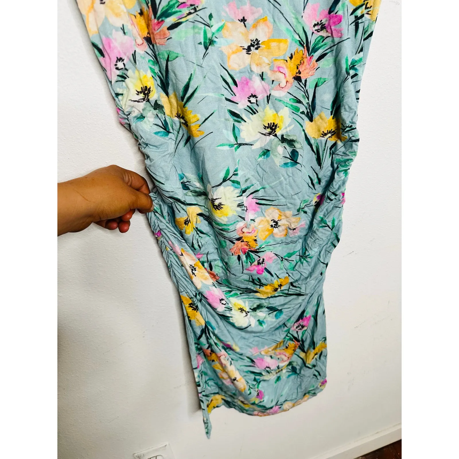 YUMI KIM Blue Floral Printed Mini Short Sleeve Scoop Maternity Dress sz S - Image 10