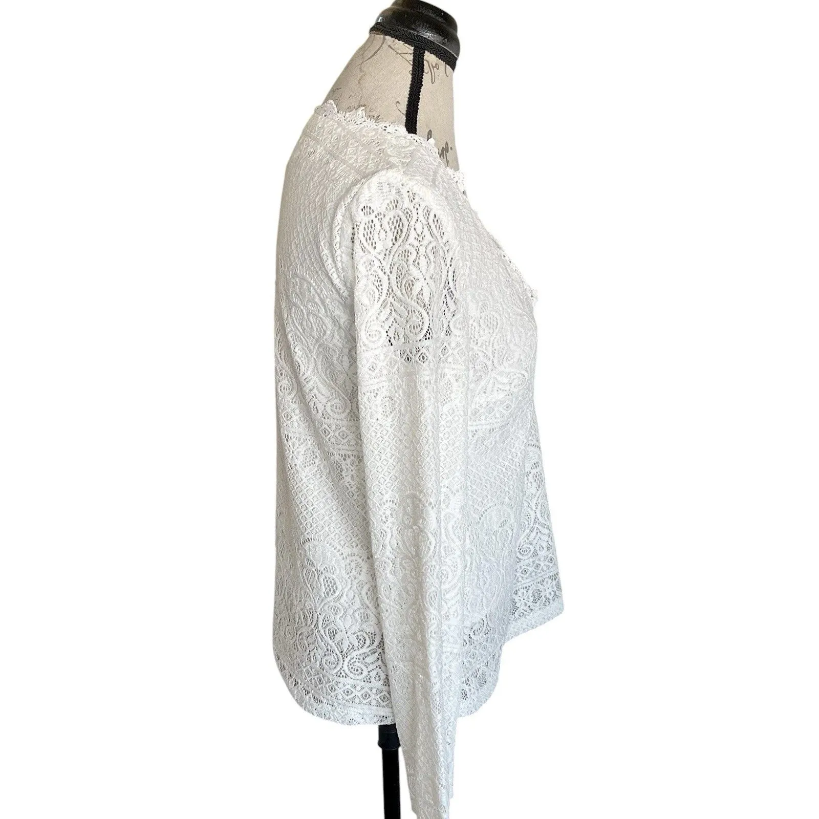 4SI3NNA Women’s Blouse Small White Lace Bridal Romantic Cottage Cottagecore - Image 4