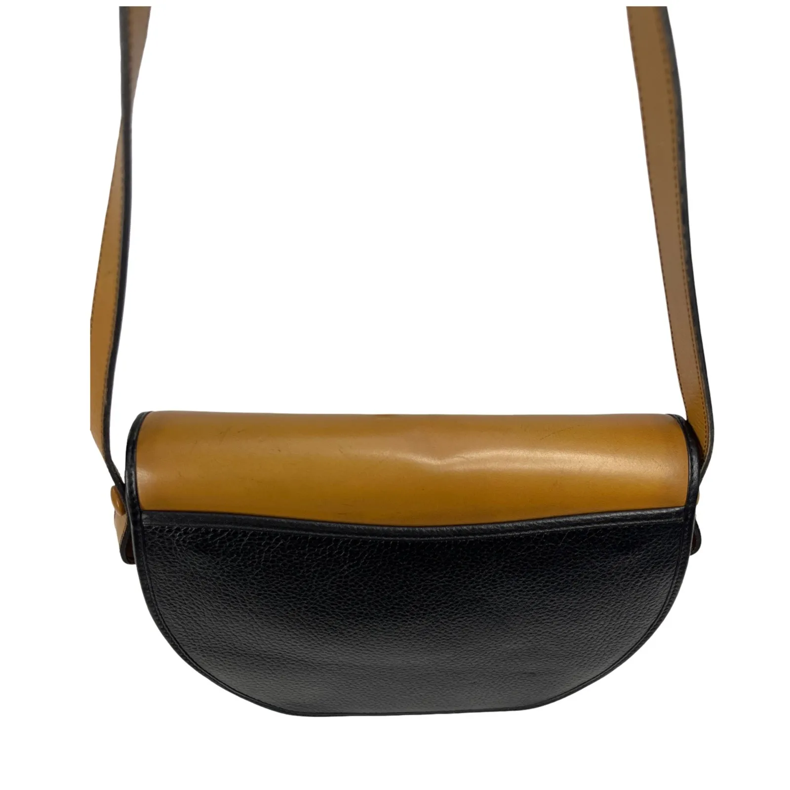 Vintage Christian Dior Black Tan Leather Crossbody Saddle Bag Snap Pouch - Image 8