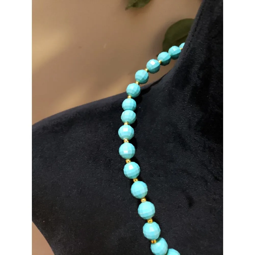 Womens Western Faceted Blue Turquoise Acrylic Beads Filigree Pendant Necklace - Image 7