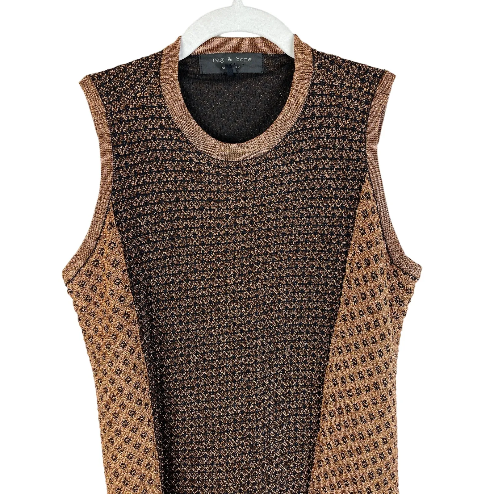 Rag & Bone Amanda Mini Sleeveless‎ Sweater Dress in Brown & Copper Size Large - Image 8