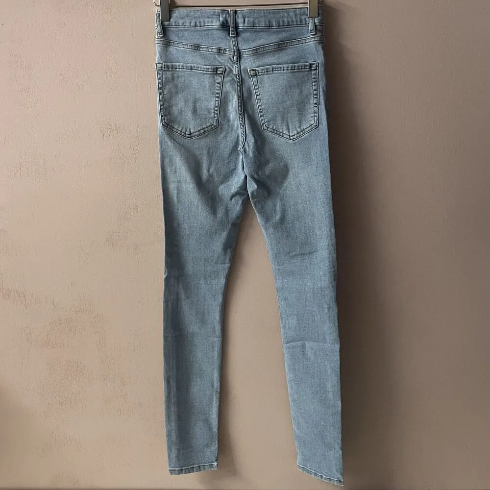 Forever 21 Light Wash Blue High Waisted Knee-Slit Skinny Jeans Size 27 EUC - Image 12