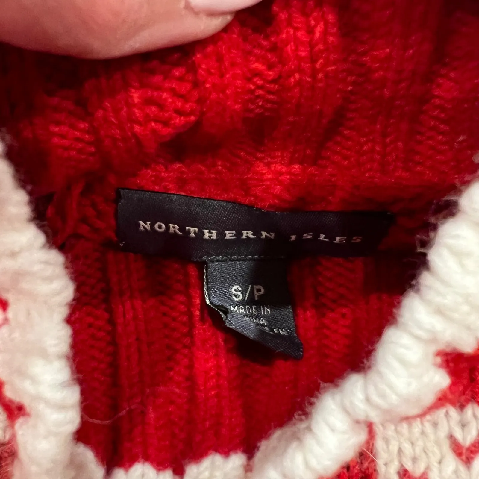 Northern Isles Red Snowflake Turtleneck Sweater Women's S/P Acrylic Wool Blend - Image 3