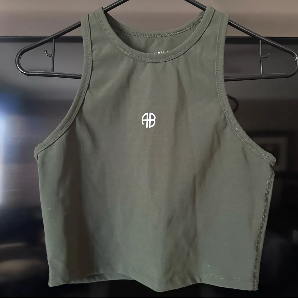 Anine Bing Brett Crop Tank Top Olive Green - Image 3